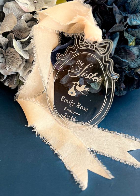 Big Sister/Brother Custom Christmas Ornament Bow Stork (Rold Gold Mirror | Big Brother)