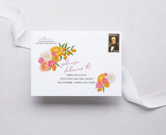 Orange Bridal Shower Invitation  - Printed Invitations - Mimosa Invitation - Orange and Blue Tiles - Bridal Luncheon - Citrus Invites (10 printed invitations, Plain White Envelopes)