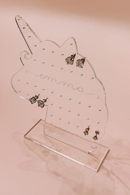 Unicorn Earring Holder for Girls, Kids Earring Stand, Personalized Acrylic Earring Display, Kids Gift, Girl Earring Organizer