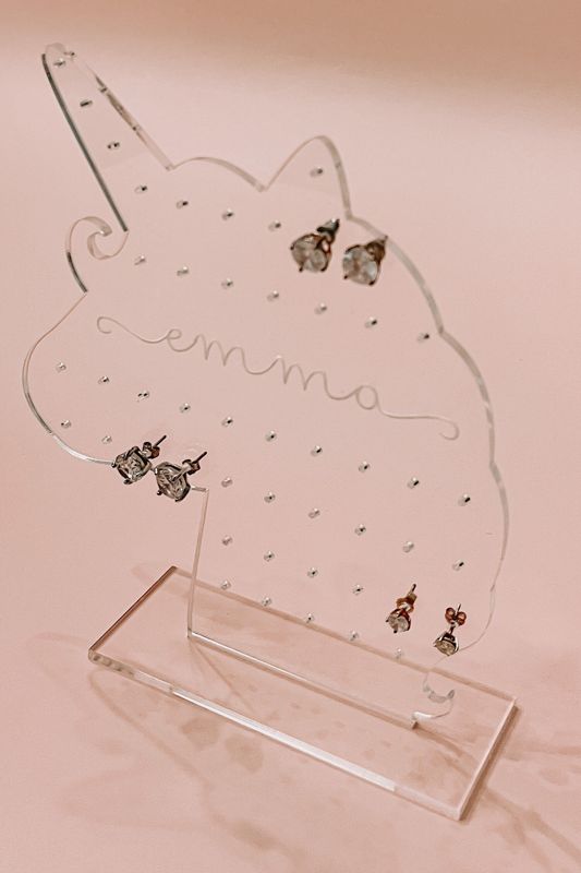 Unicorn Earring Holder for Girls, Kids Earring Stand, Personalized Acrylic Earring Display, Kids Gift, Girl Earring Organizer