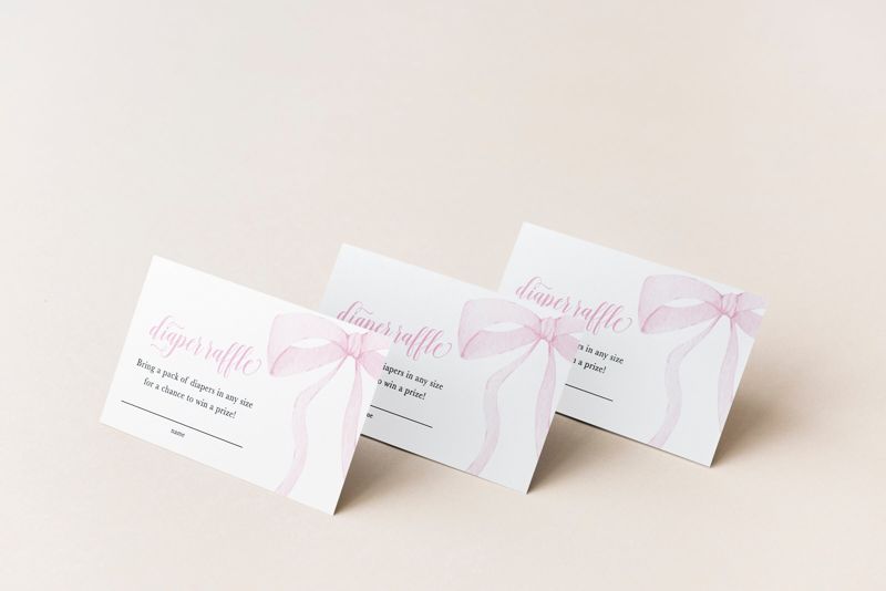 Preppy Pink Bow, Baby Shower Diaper Raffle Insert Cards, Printed Raffle Cards, Girl Baby Shower (20 printed cards)