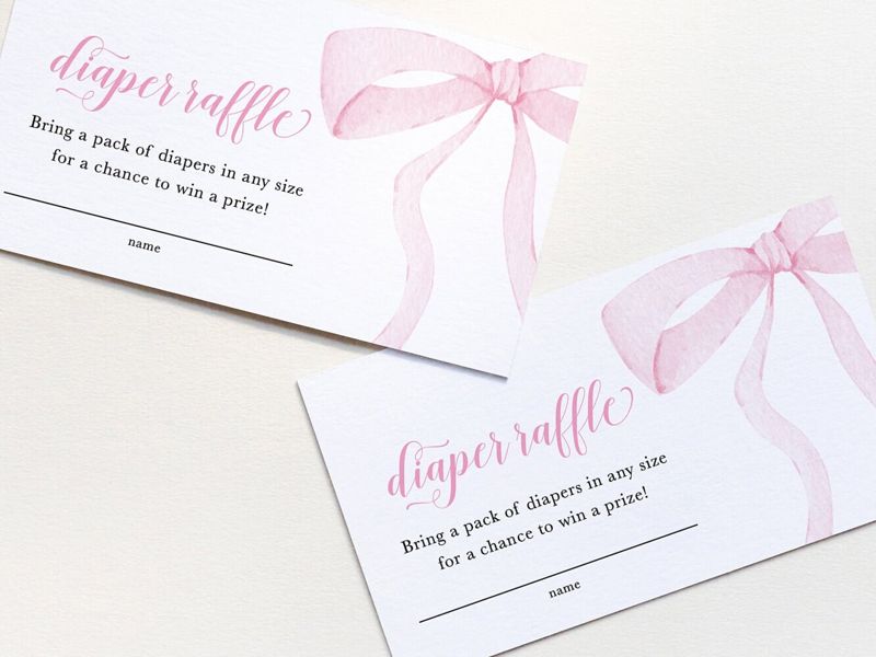 Preppy Pink Bow, Baby Shower Diaper Raffle Insert Cards, Printed Raffle Cards, Girl Baby Shower (20 printed cards)