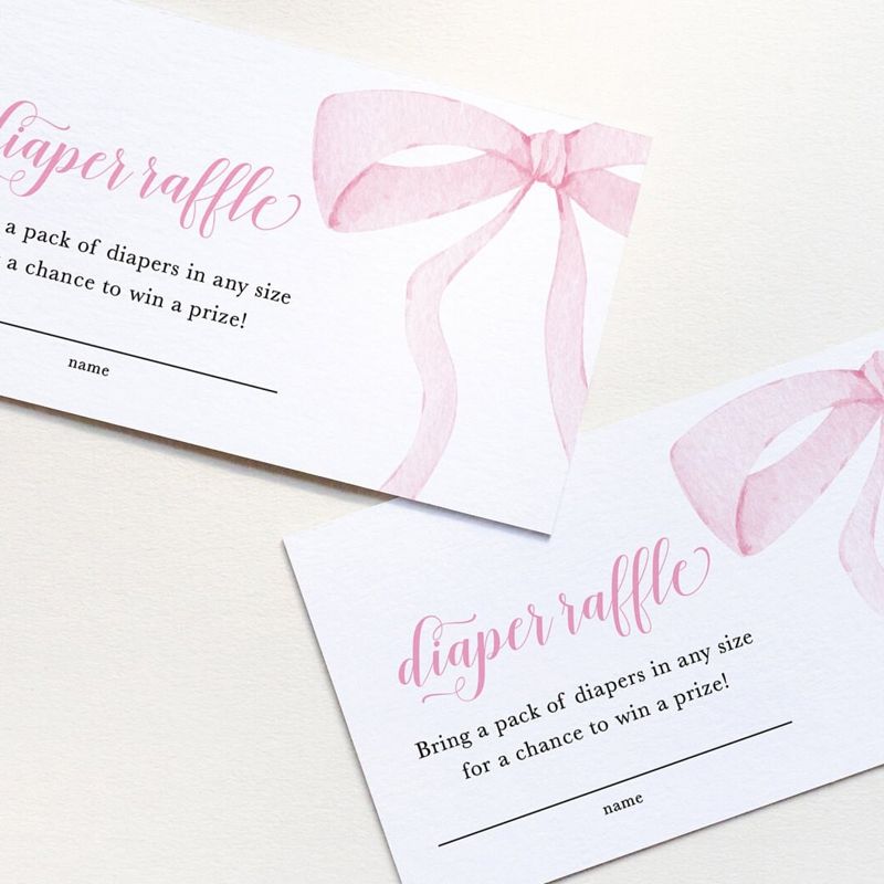 Preppy Pink Bow, Baby Shower Diaper Raffle Insert Cards, Printed Raffle Cards, Girl Baby Shower (20 printed cards)