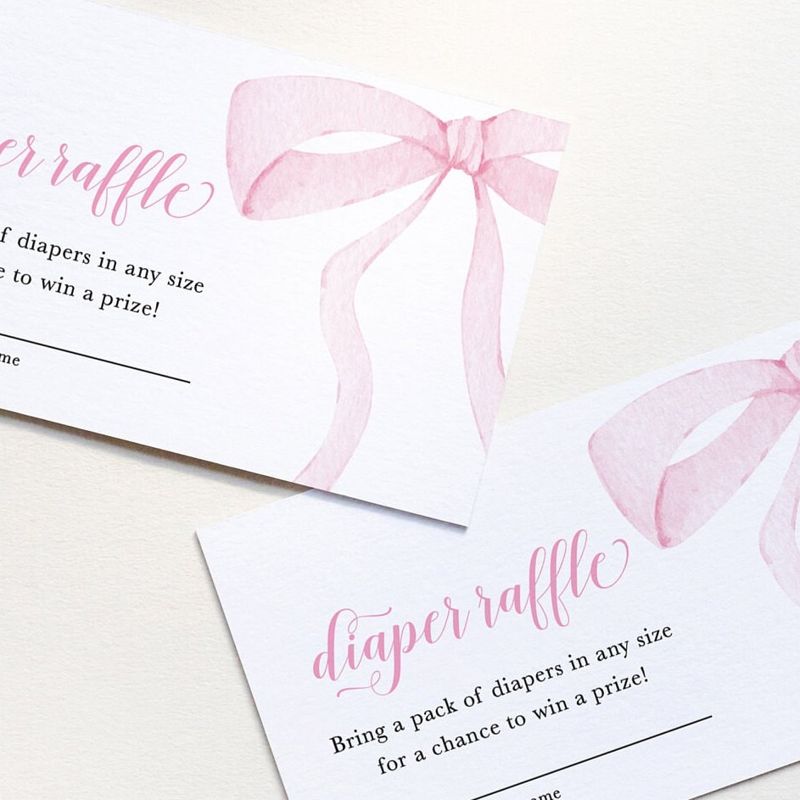Preppy Pink Bow, Baby Shower Diaper Raffle Insert Cards, Printed Raffle Cards, Girl Baby Shower (20 printed cards)