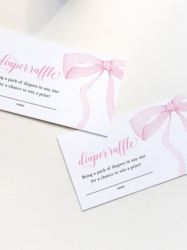 Preppy Pink Bow, Baby Shower Diaper Raffle Insert Cards, Printed Raffle Cards, Girl Baby Shower (20 printed cards)