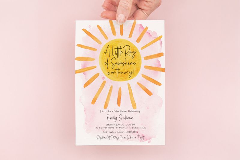 Pink Sunshine Baby Shower Invitation - A Little Ray of Sunshine - My Sunshine - Boho Sunshine