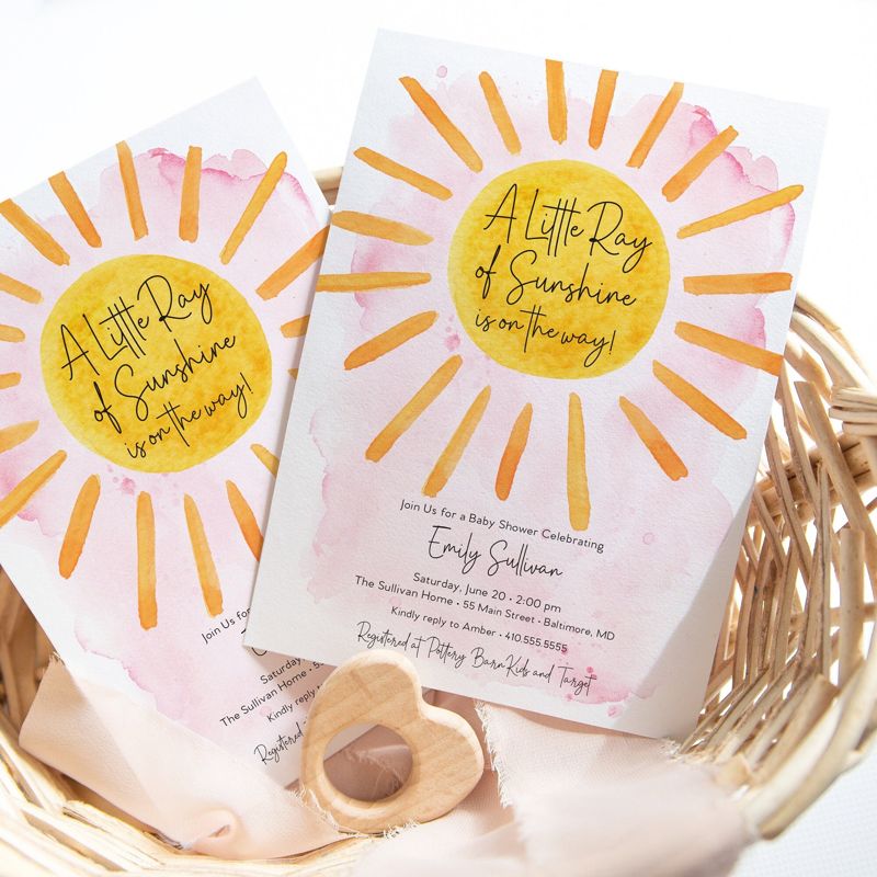 Pink Sunshine Baby Shower Invitation - A Little Ray of Sunshine - My Sunshine - Boho Sunshine