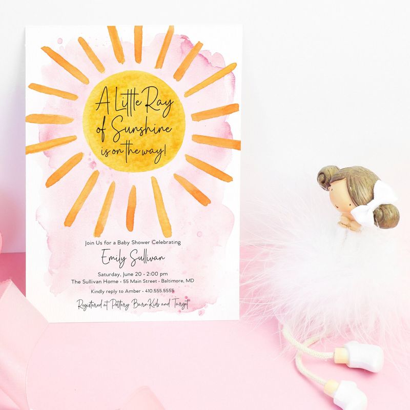 Pink Sunshine Baby Shower Invitation - A Little Ray of Sunshine - My Sunshine - Boho Sunshine