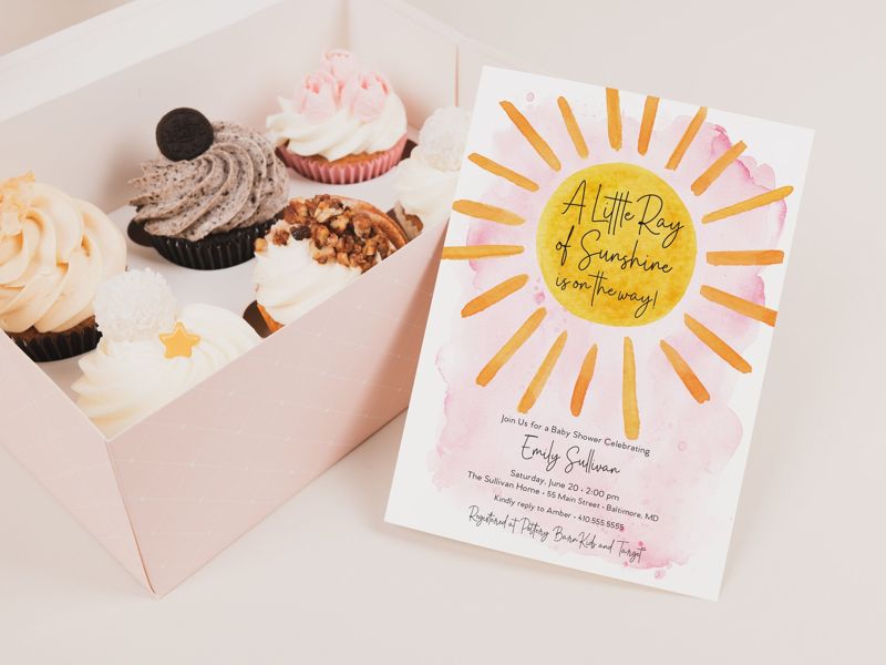 Pink Sunshine Baby Shower Invitation - A Little Ray of Sunshine - My Sunshine - Boho Sunshine