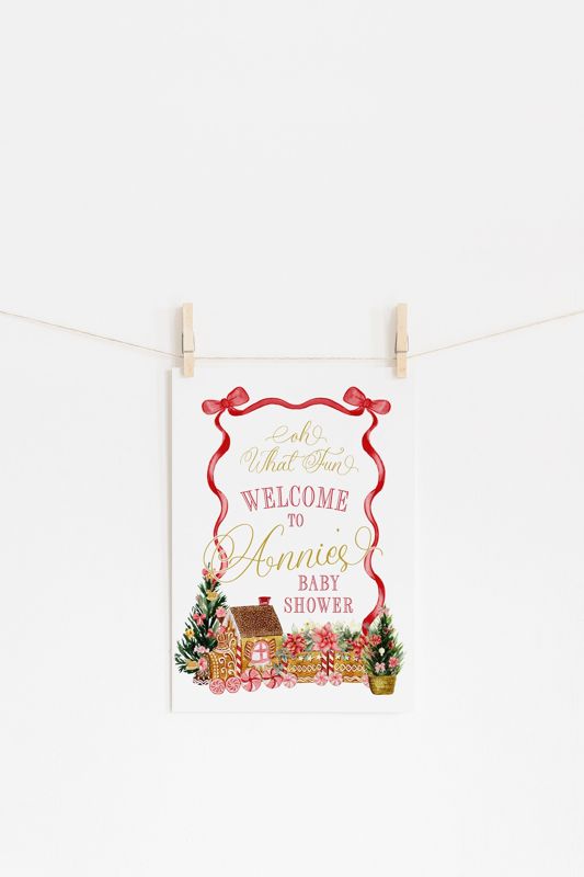 Christmas Baby Shower Welcome Sign, Winter Baby Sprinkle - Gingerbread Sip and See - Baby Girl - 18x24 Printable - Gender Neutral