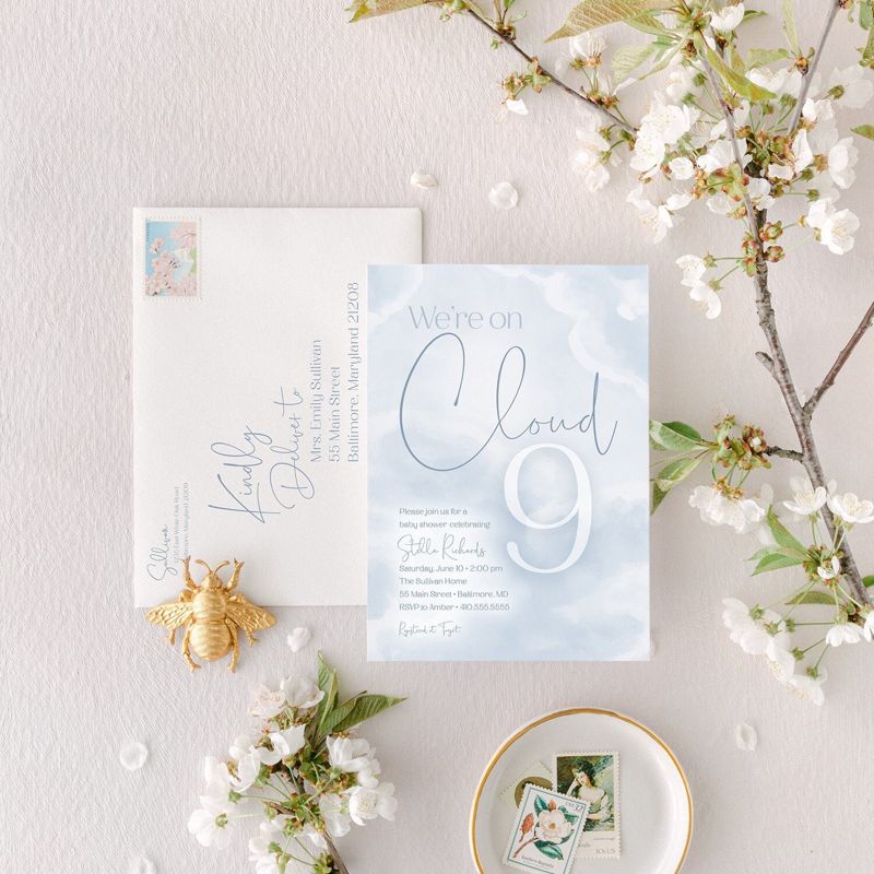 We're on Cloud Nine Baby Shower Invitation We are on Cloud 9 Baby Boy Sprinkle Blue Clouds Invite - in the clouds (10 printed invitations | Plain White Envelopes)