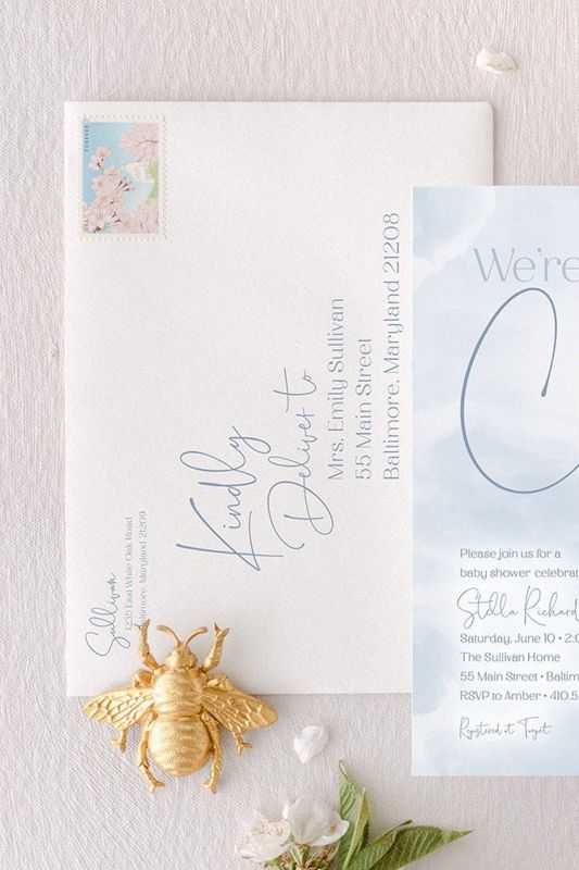 We're on Cloud Nine Baby Shower Invitation We are on Cloud 9 Baby Boy Sprinkle Blue Clouds Invite - in the clouds (10 printed invitations | Plain White Envelopes)