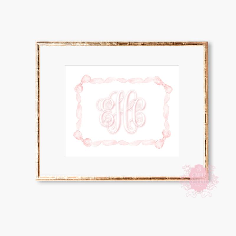 Girl Crest Wall Art Nursery Monogram Monogram Nursery, Watercolor Pink Bow Monogram, Girl Room Decor, Baby Girl Nursery, Grandmillenial (5x7 | Portrait)