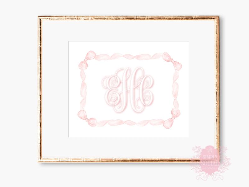 Girl Crest Wall Art Nursery Monogram Monogram Nursery, Watercolor Pink Bow Monogram, Girl Room Decor, Baby Girl Nursery, Grandmillenial (5x7 | Portrait)