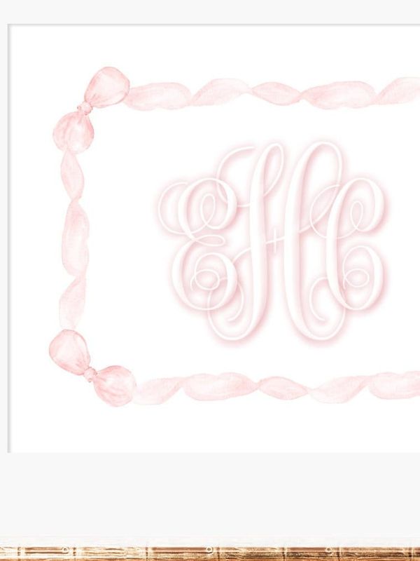 Girl Crest Wall Art Nursery Monogram Monogram Nursery, Watercolor Pink Bow Monogram, Girl Room Decor, Baby Girl Nursery, Grandmillenial (5x7 | Portrait)