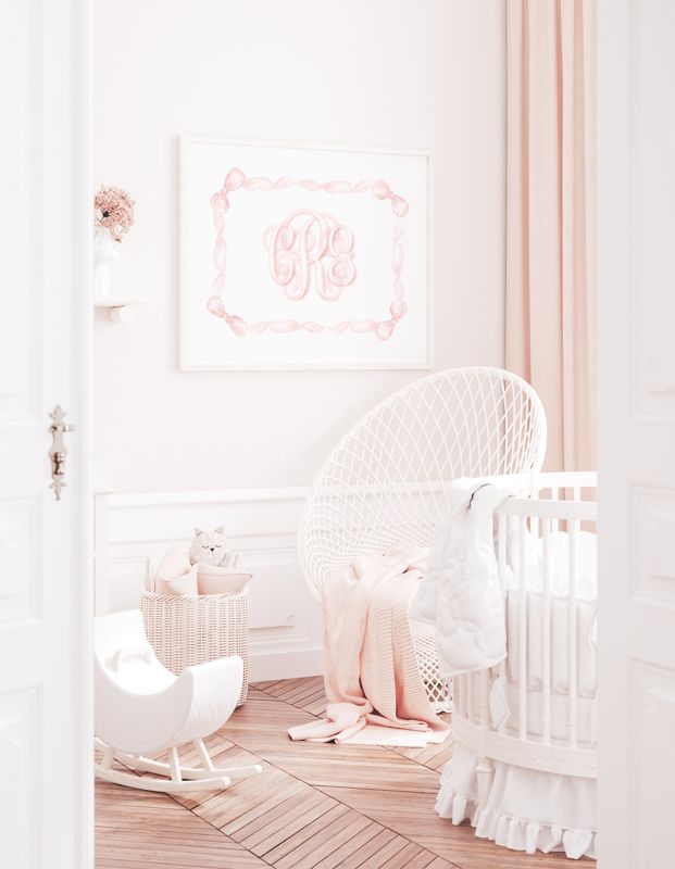 Girl Crest Wall Art Nursery Monogram Monogram Nursery, Watercolor Pink Bow Monogram, Girl Room Decor, Baby Girl Nursery, Grandmillenial (5x7 | Portrait)