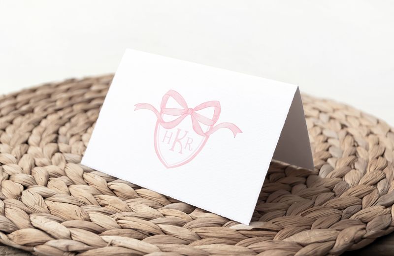 Preppy Pink Bow Monogram Thank You Notes (20 printed notes)