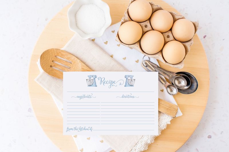 Printed Recipe Cards - Recipe Card - Recipe for Bride to Be - Bridal Shower Recipe Card - Stock the Kitchen Shower - Blue Mixer Recipe Cards (20 printed cards)