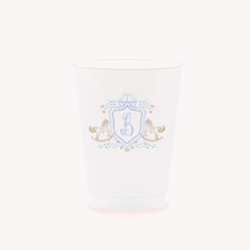 Classic Rocking Horse Baby Boy Shower or Sprinkle Personalized Cups, 1st Birthday Party, Fancy Tea Party, Boy Birthday (25 cups (minimum), A)