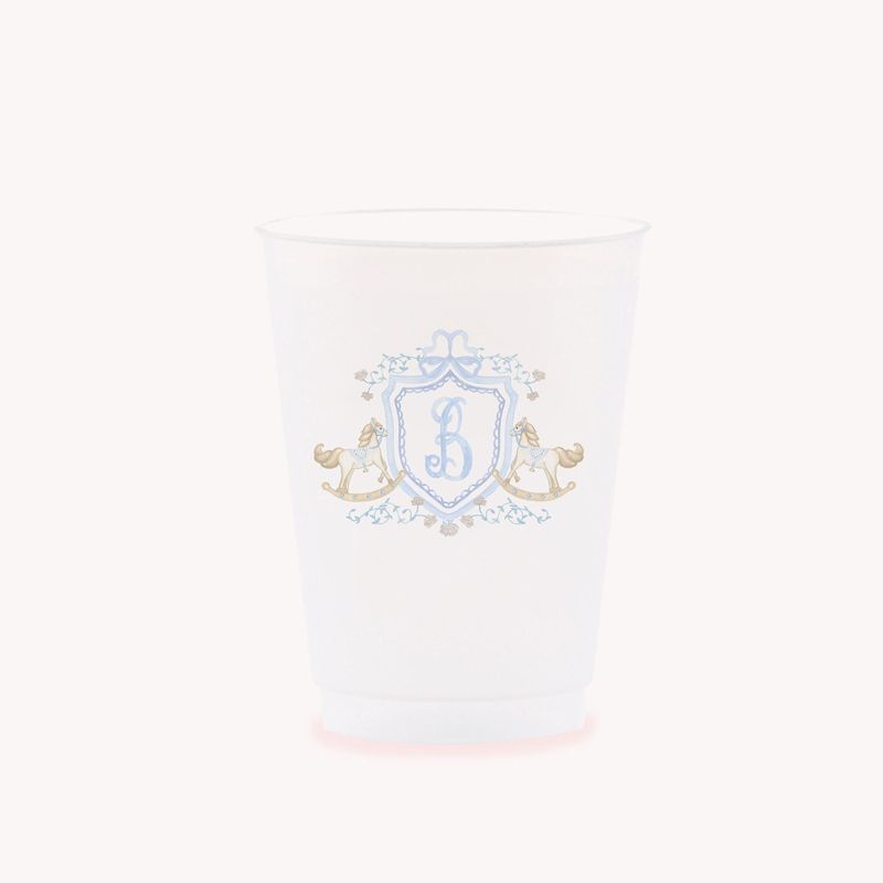 Classic Rocking Horse Baby Boy Shower or Sprinkle Personalized Cups, 1st Birthday Party, Fancy Tea Party, Boy Birthday (25 cups (minimum), A)