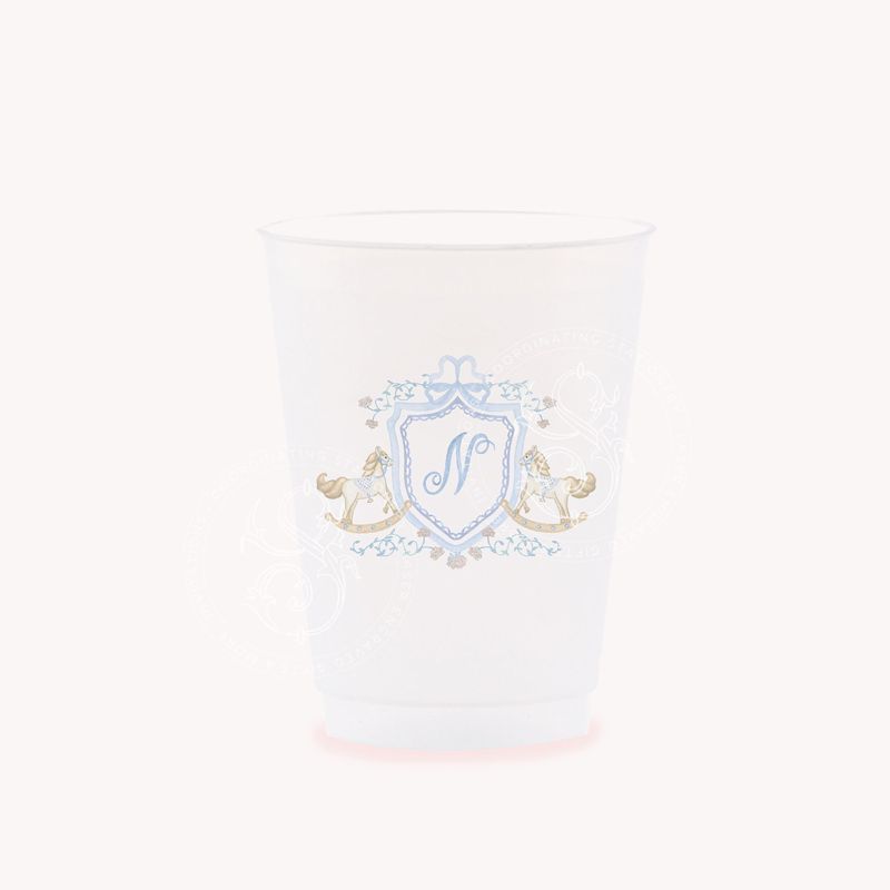 Classic Rocking Horse Baby Boy Shower or Sprinkle Personalized Cups, 1st Birthday Party, Fancy Tea Party, Boy Birthday (25 cups (minimum), A)