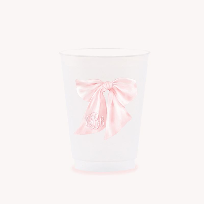 Pink Bow Party Cups Personalized for Baby Girl Shower Sprinkle, 1st Birthday Party, Fancy Tea Party, Bridesmaids Luncheon (25 cups (minimum))