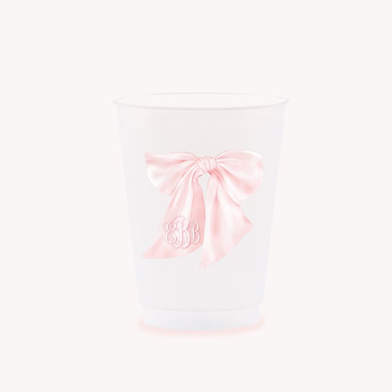 Pink Bow Party Cups Personalized for Baby Girl Shower Sprinkle, 1st Birthday Party, Fancy Tea Party, Bridesmaids Luncheon (25 cups (minimum))
