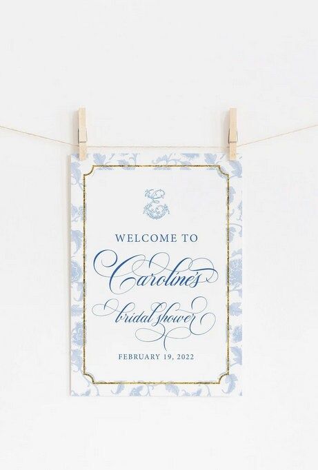 Chinoiserie Welcome Sign - Monogrammed Welcome Sign - Bridal Shower Sign - Baby Shower Sign - Monogram Sign Printable