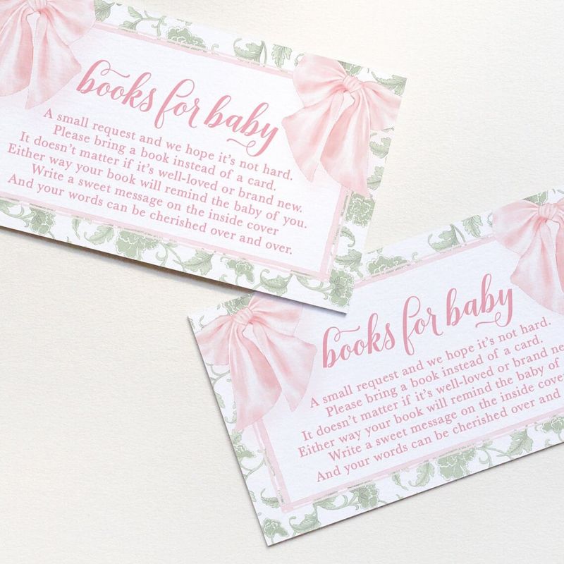 Sage Green Chinoiserie Baby Shower Books for Baby Insert Cards - Girl Baby Shower - Bring a book instead of a card - Printed (20 printed cards)