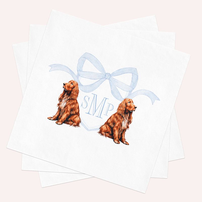 Irish Setter Printed Napkins for Baby Boy Shower - Custom Paper Napkin - Monogram Cocktail Napkins for Baby Boy Sprinkle (100 Printed Napkins)
