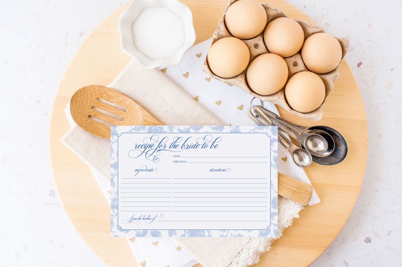 Chinoiserie Recipe Cards, Bridal Shower Game, Bridal Luncheon, Recipes for the Bride to Be, Blue and White (20 printed cards)
