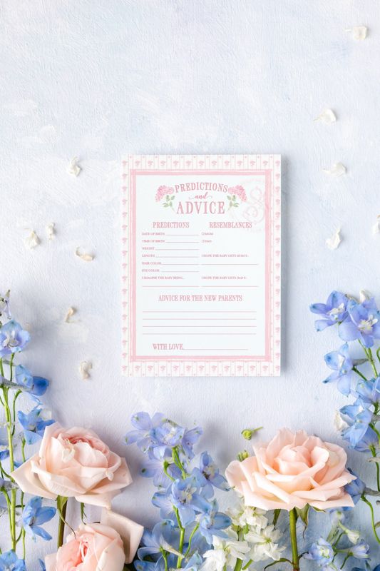 Predictions and Advice Baby Girl Shower Game - Pink Hydrangea Baby Sprinkle - PRINTABLE