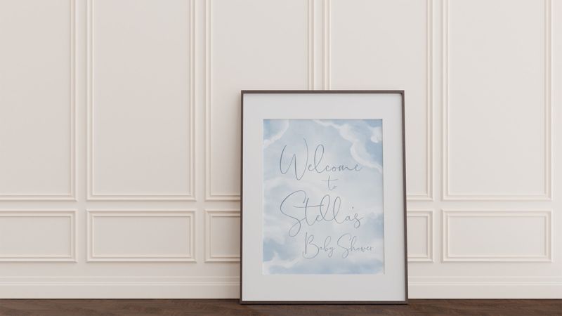 On Cloud Nine Baby Shower Welcome Sign Printed 18x24 - We are on Cloud 9 Baby Boy Sprinkle Signage - Blue Clouds Printed Welcome Poster (18x24")