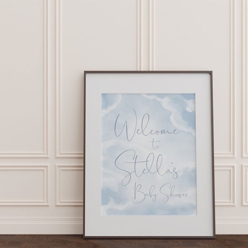 On Cloud Nine Baby Shower Welcome Sign Printed 18x24 - We are on Cloud 9 Baby Boy Sprinkle Signage - Blue Clouds Printed Welcome Poster (18x24")