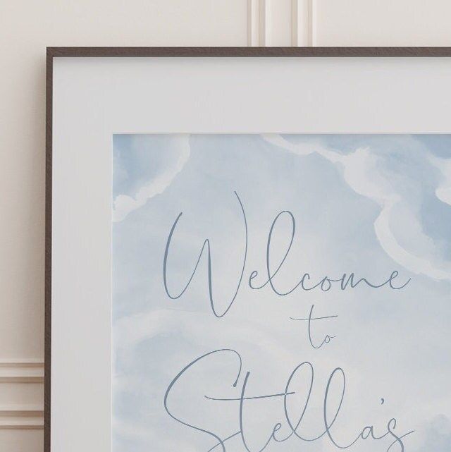 On Cloud Nine Baby Shower Welcome Sign Printed 18x24 - We are on Cloud 9 Baby Boy Sprinkle Signage - Blue Clouds Printed Welcome Poster (18x24")