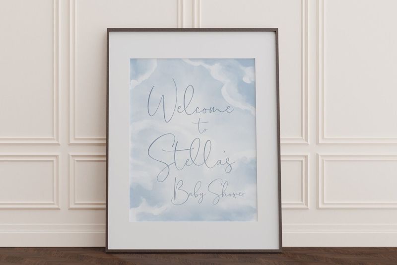 On Cloud Nine Baby Shower Welcome Sign Printed 18x24 - We are on Cloud 9 Baby Boy Sprinkle Signage - Blue Clouds Printed Welcome Poster (18x24")