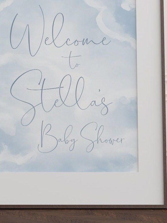 On Cloud Nine Baby Shower Welcome Sign Printed 18x24 - We are on Cloud 9 Baby Boy Sprinkle Signage - Blue Clouds Printed Welcome Poster (18x24")