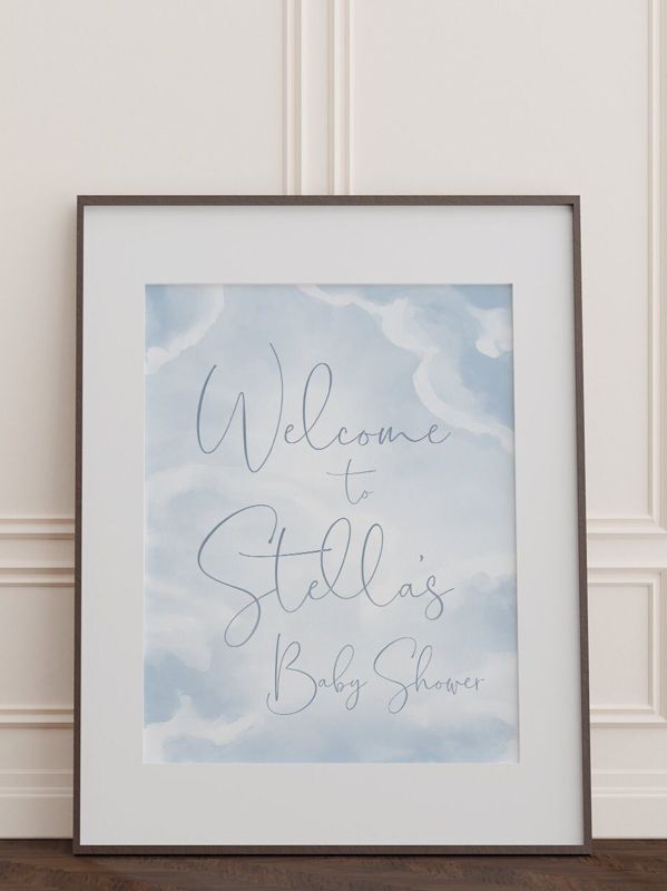 On Cloud Nine Baby Shower Welcome Sign Printed 18x24 - We are on Cloud 9 Baby Boy Sprinkle Signage - Blue Clouds Printed Welcome Poster (18x24")