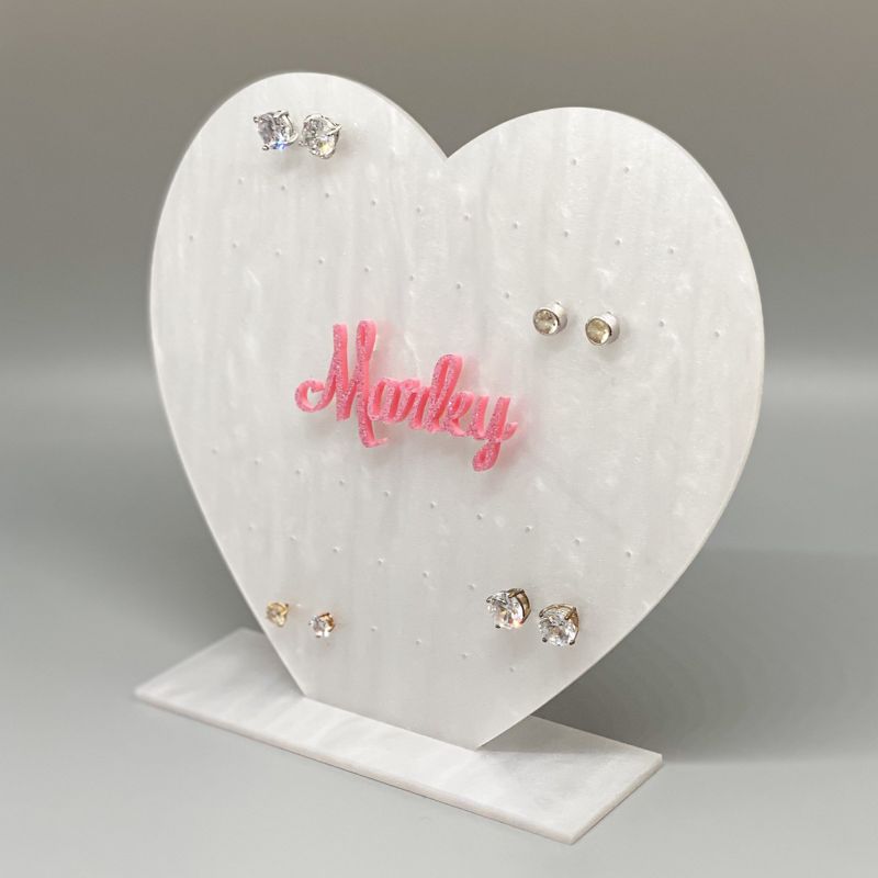 3D Acrylic Earring Stand, Earring Holder for Girls Heart Earring Holder for girls, Personalized Acrylic Earring Display, Jewelry Organizer (glittery pink)
