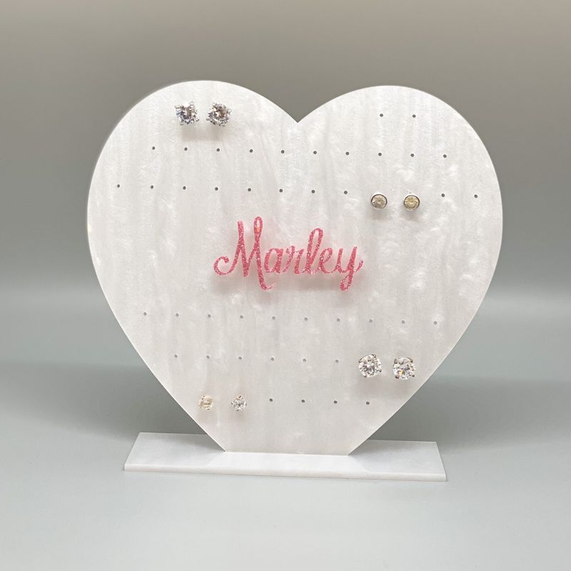 3D Acrylic Earring Stand, Earring Holder for Girls Heart Earring Holder for girls, Personalized Acrylic Earring Display, Jewelry Organizer (glittery pink)