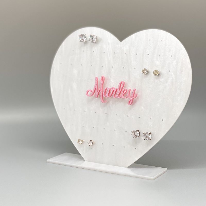 3D Acrylic Earring Stand, Earring Holder for Girls Heart Earring Holder for girls, Personalized Acrylic Earring Display, Jewelry Organizer (glittery pink)