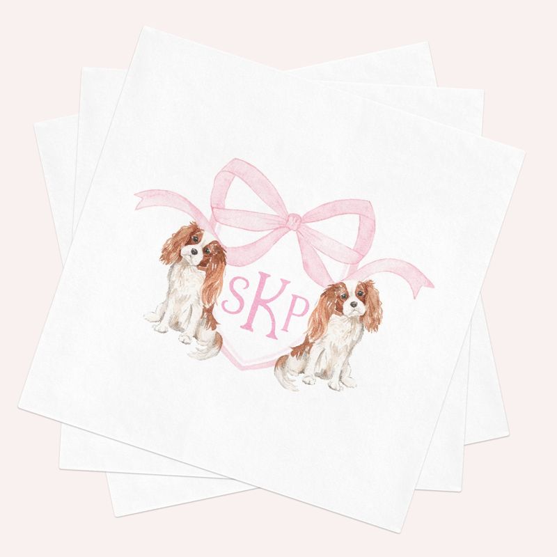 Cavalier King Charles Spaniel Printed Napkins for Baby Shower - Custom Paper Napkin - Monogram Cocktail Napkins for Baby Girl Sprinkle (100 Printed Napkins)