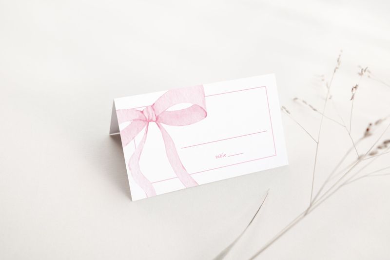 Printed Escort Cards - Pink Bow Baby Shower Place Cards - Preppy Pink Grandmillenial - Baby Shower Escort Cards - Pink Baby Sprinkle (20 escort cards)