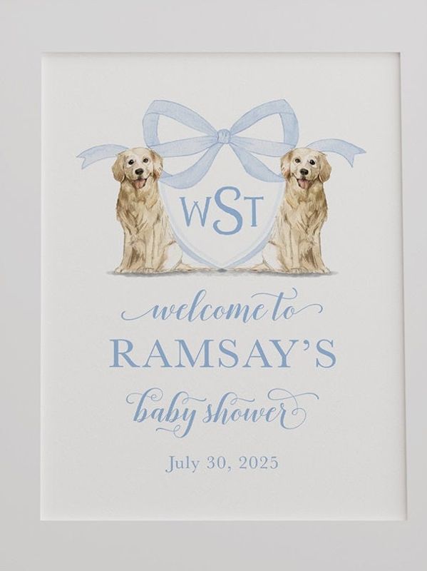 Boy Baby Shower Welcome Sign - Baby Boy Sprinkle Sign - Golden Retriever Monogram Crest 18x24" printable