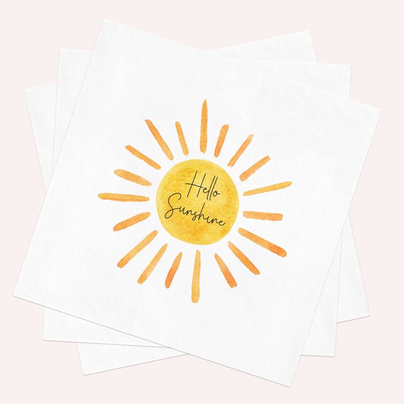Sunshine Baby Shower Napkins - Hello Sunshine Paper Napkins - Luncheon Napkins for Baby Girl Sprinkle - Cocktail Napkins (100 Printed Napkins | Cocktail 4.75")