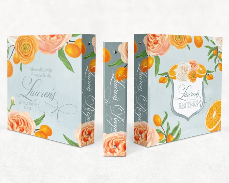 Recipe Book Binder with Orange Mimosa Theme, Recipes for Bride, Blank Cookbook - Custom 3 Ring Binder - Bridal Shower Gift - Gift for Bride