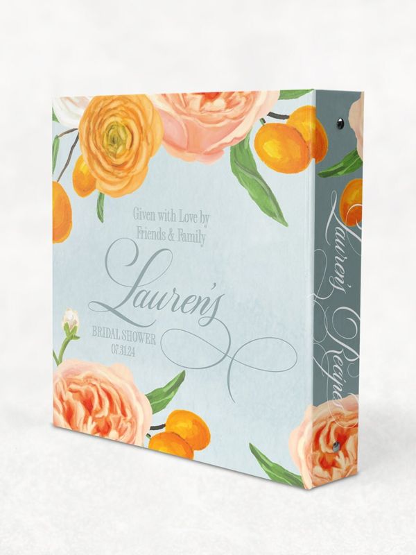 Recipe Book Binder with Orange Mimosa Theme, Recipes for Bride, Blank Cookbook - Custom 3 Ring Binder - Bridal Shower Gift - Gift for Bride