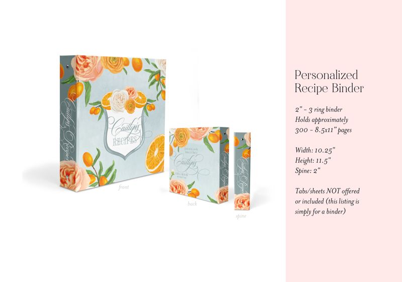 Recipe Book Binder with Orange Mimosa Theme, Recipes for Bride, Blank Cookbook - Custom 3 Ring Binder - Bridal Shower Gift - Gift for Bride