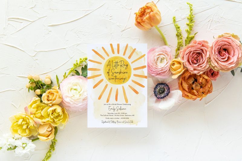Sunshine Baby Shower Invitation - A Little Ray of Sunshine - My Sunshine - Boho Sunshine -Gender Neutral - Digital or Printed Invites (10 printed invitations, Plain White Envelopes)