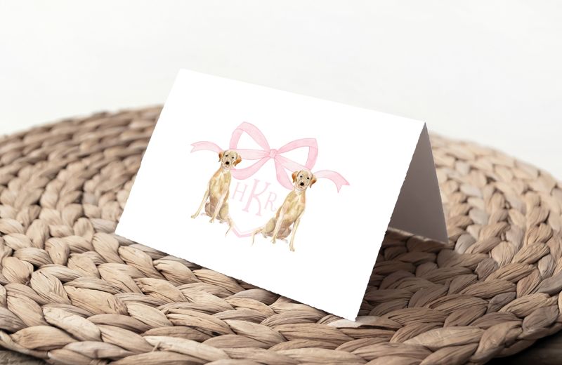 Preppy Watercolor Crest - Labrador Retriever - Pink Monogram - Bow Baby Shower Thank You Notes (20 printed notes)